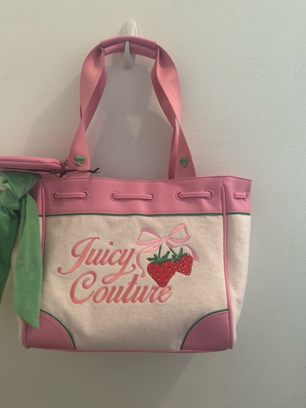 Juicy Couture Pink & Cream Strawberry Logo Daydreamer  with Green Scarf Accent
